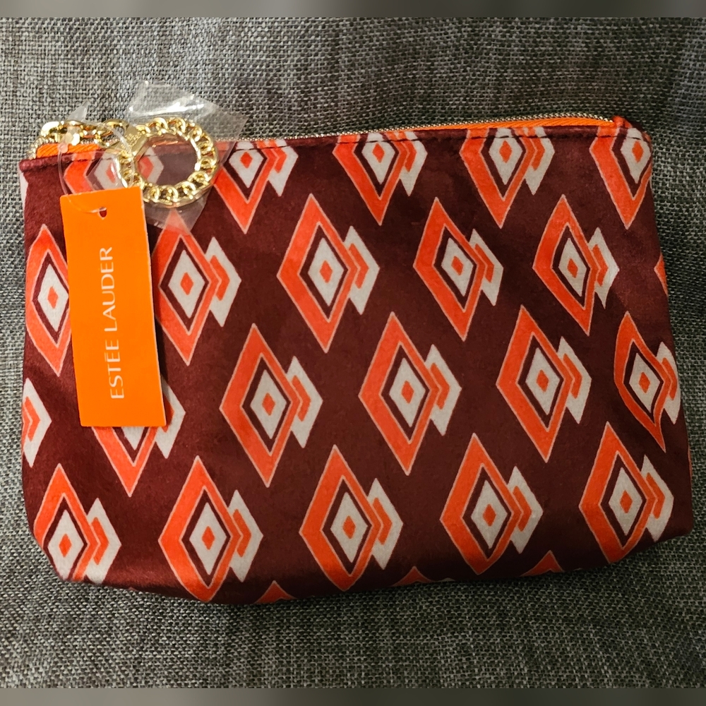 Estee Lauder Geometric Red and Orange Cosmetic Bag